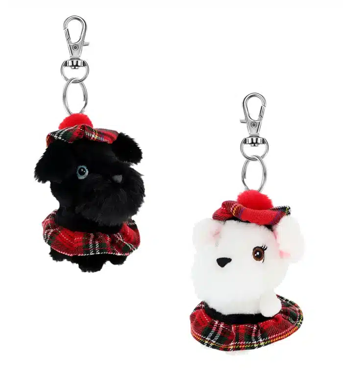 10cm Keeleco Adoptable Westie & Scottie with Kilt & Tammy Bagclip