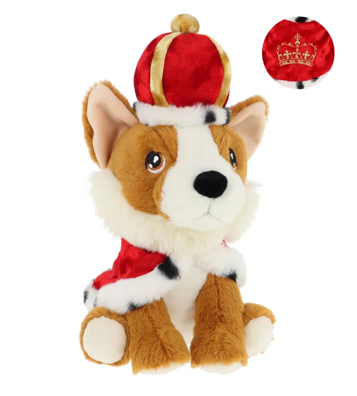 20cm Keeleco Sitting Corgi with Cape and Crown